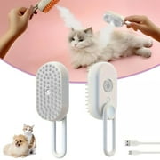 Defur Comb for Cats Dogs, 3 in 1 Steam Cat Brush Cat Steam Brush for Shedding & Grooming, Self Cleaning 3 in 1 Pet Brush Pet Grooming Brush with Spray (White)