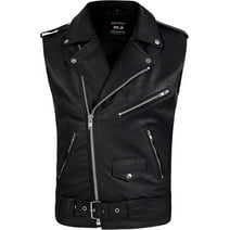 Defy Leather Motorbike Vest, Biker Style Vest - Jacket with Inner Pockets, Black, 3XL