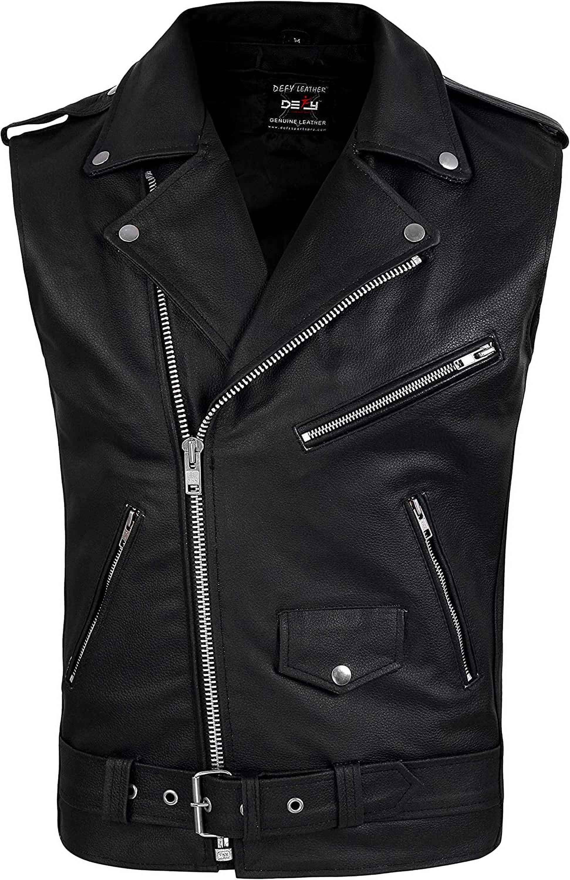 Mens Motorcycle Biker Style Vest Black Leather Waistcoat - B22