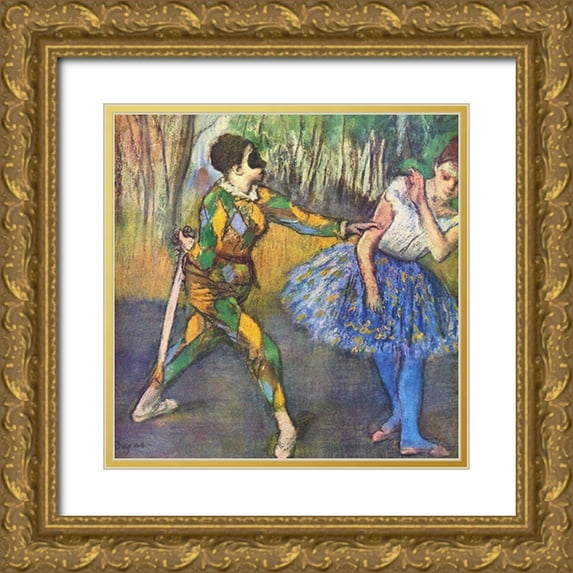 Degas, Edgar 12x12 Gold Ornate Wood Framed with Double Matting Museum Art Print Titled - Harlequin and Colombine