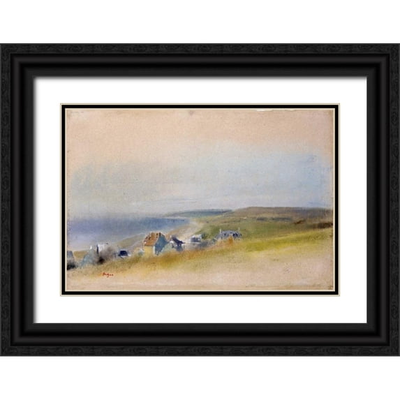 Degas, Edgar 14x11 Black Ornate Wood Framed with Double Matting Museum Art Print Titled - Houses On The Cliff Edge at Villers-Sur-Mer
