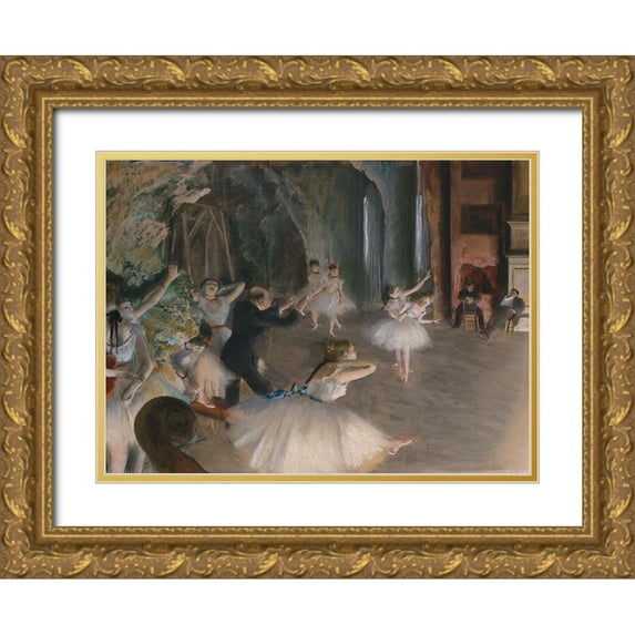 Degas, Edgar 14x11 Gold Ornate Wood Framed with Double Matting Museum Art Print Titled - Stage Rehearsal