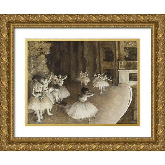 Degas, Edgar 14x12 Gold Ornate Wood Framed with Double Matting Museum Art Print Titled - Ballet Rehearsal on Stage