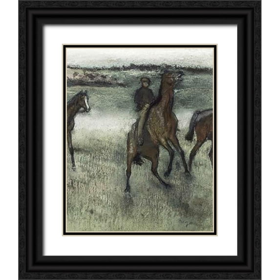 Degas, Edgar 15x18 Black Ornate Wood Framed with Double Matting Museum Art Print Titled - Race Horses (right)