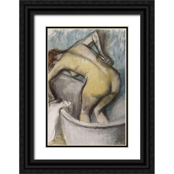 Degas, Edgar 17x24 Black Ornate Wood Framed with Double Matting Museum Art Print Titled - The Bath: Woman Supporting Her Back