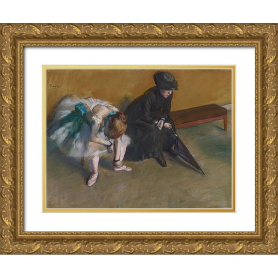 Degas, Edgar 18x15 Gold Ornate Wood Framed with Double Matting Museum Art Print Titled - Waiting