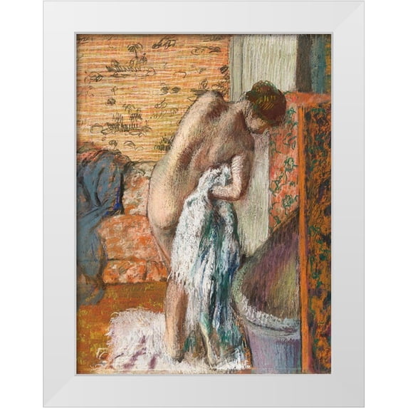 Degas, Edgar 19x24 White Modern Wood Framed Museum Art Print Titled - Apres le bain