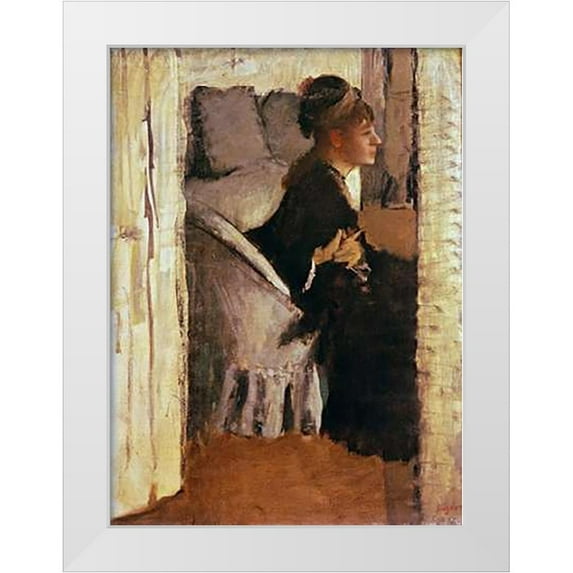 Degas, Edgar 19x24 White Modern Wood Framed Museum Art Print Titled - Woman Putting On Her Gloves