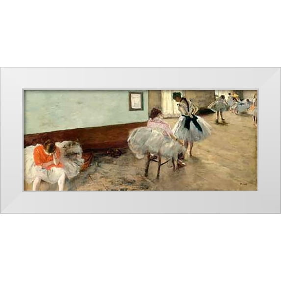 Degas, Edgar 24x13 White Modern Wood Framed Museum Art Print Titled - The Dance Lesson, c. 1879