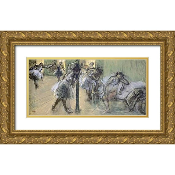Degas, Edgar 24x14 Gold Ornate Wood Framed with Double Matting Museum Art Print Titled - Dancers in Rehearsal (II)