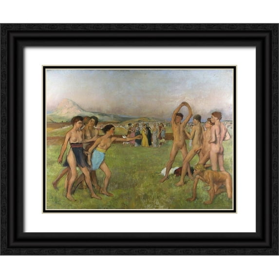Degas, Edgar 24x19 Black Ornate Wood Framed with Double Matting Museum Art Print Titled - Young Spartans exercising