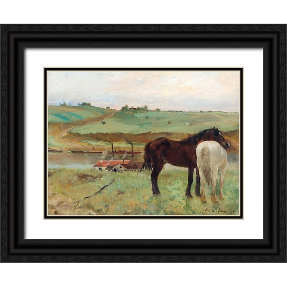 Degas, Edgar 32x25 Black Ornate Wood Framed with Double Matting Museum Art Print Titled - Horse in a Meadow