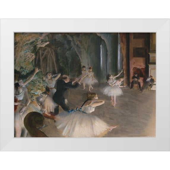 Degas, Edgar 32x25 White Modern Wood Framed Museum Art Print Titled - Stage Rehearsal