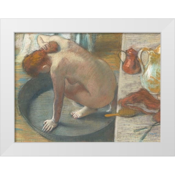 Degas, Edgar 32x25 White Modern Wood Framed Museum Art Print Titled - The Tub