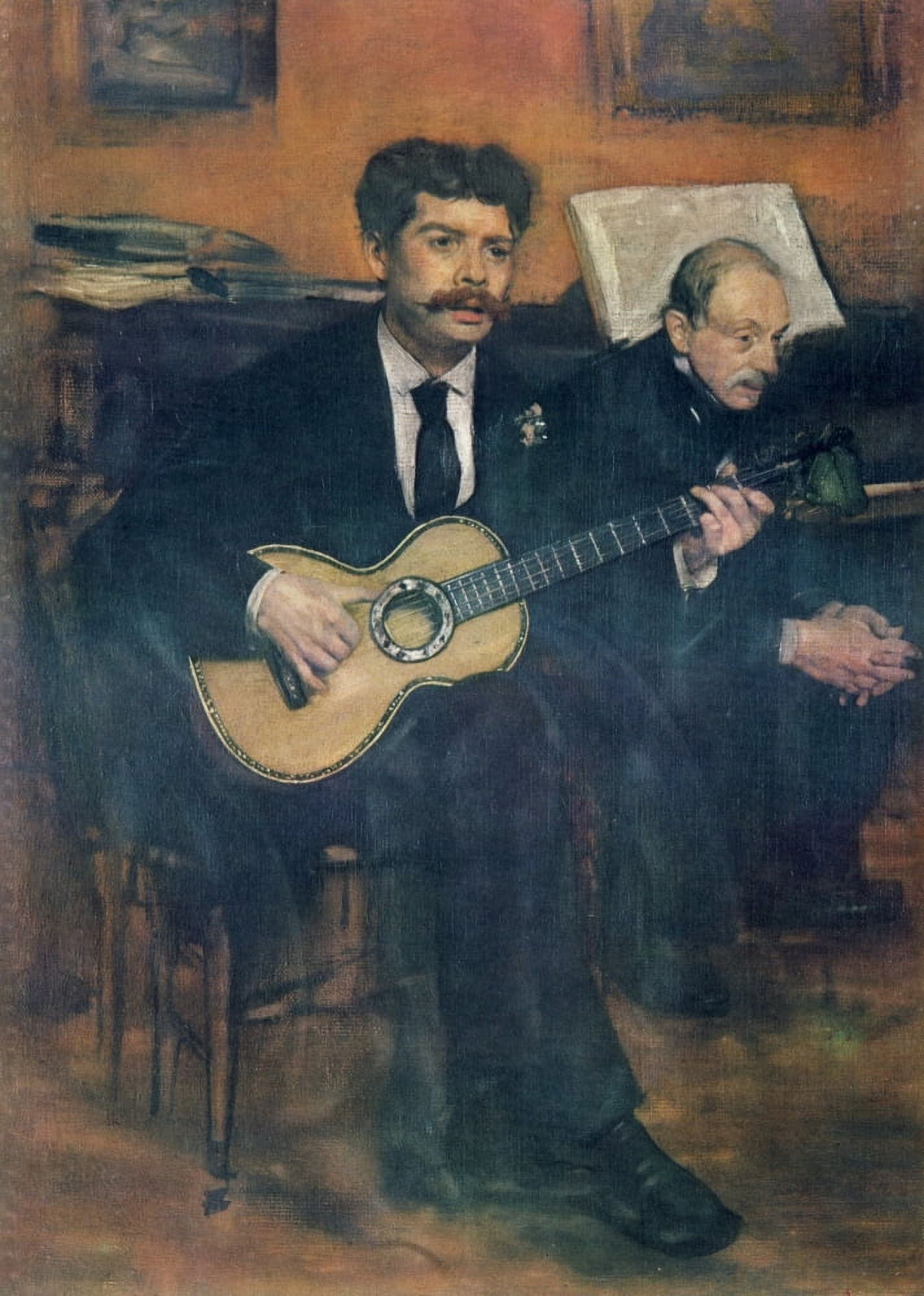Degas father listening to Pagans c1869 Canvas Art - Edgar Degas (24 x 36)