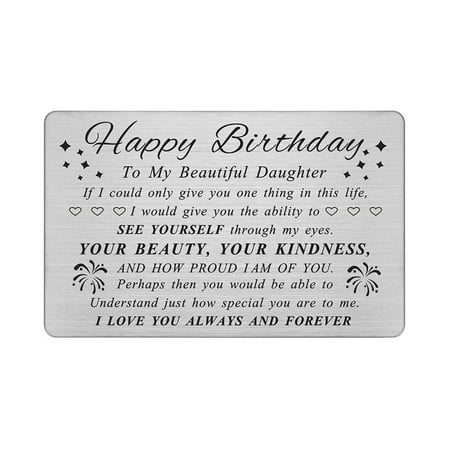 Degasken Daughter Birthday Card Gifts from Mom Dad, Happy Birthday Daughter, Personalized Metal Engraved Wallet Card