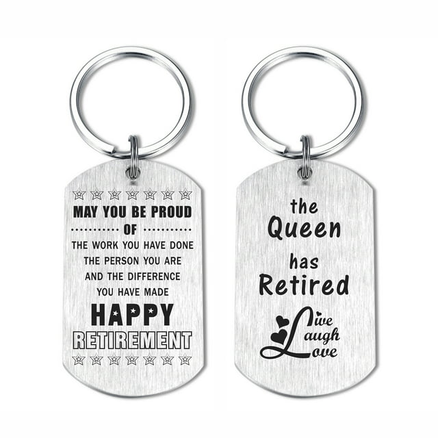 Degasken Retirement Gifts for Women, Happy Retirement, The Queen Has Retired, Metal Engraved Keychain