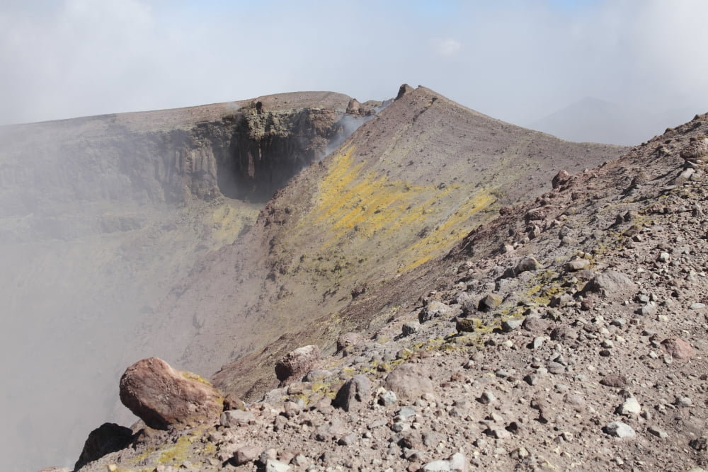 Degassing North crater with fumarolic sulphur deposits Mount Etna volcano Sicily Italy Canvas Art - Richard RoscoeStocktrek Images (35 x 23)