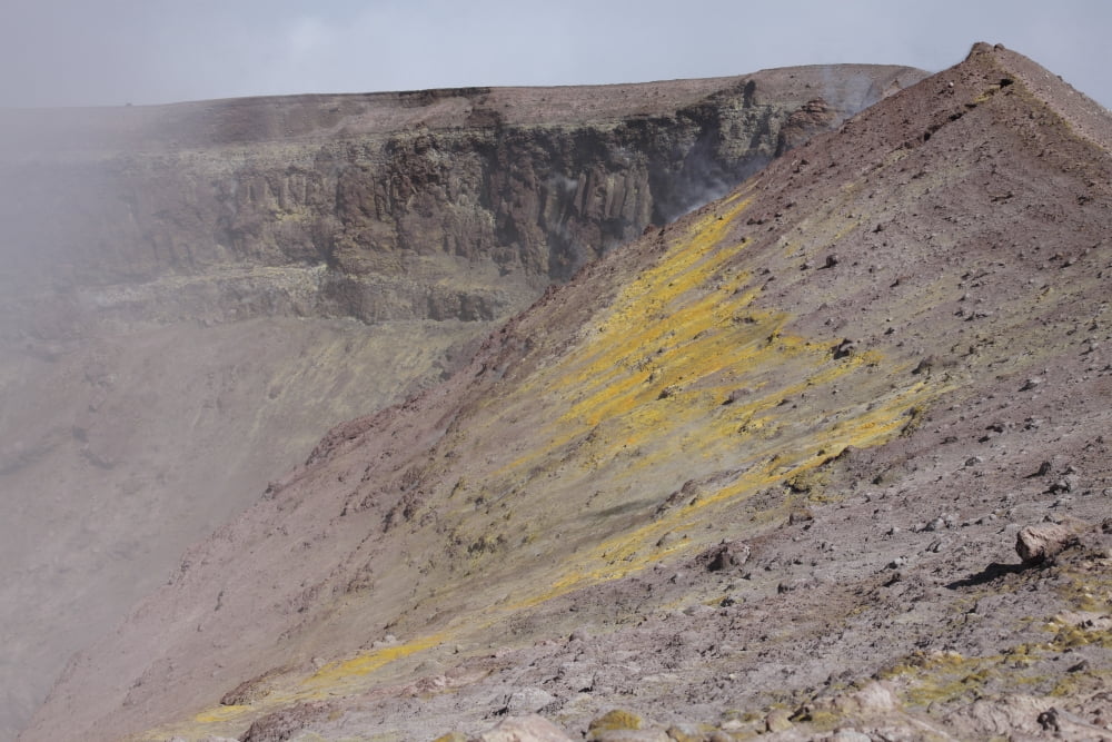 Degassing North crater with fumarolic sulphur deposits Mount Etna volcano Sicily Italy Canvas Art - Richard RoscoeStocktrek Images (35 x 23)