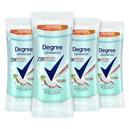 Degree Advanced Antiperspirant Deodorant Coconut & Hibiscus 4 Count 72-Hour Sweat & Odor Protection Antiperspirant For Women With Motionsense Technology 2.6 Oz Packaging May Vary - Pack of 2