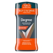 Degree Men Antiperspirant Deodorant 72-Hour Sweat and Odor Protection Adventure Antiperspirant for Men with Body Heat Activated Technology, 2.6 oz Twin Pack