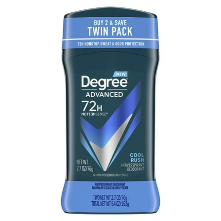 Degree Advanced Long Lasting Antiperspirant Deodorant Stick Twin Pack, Cool Rush, 2.7 oz
