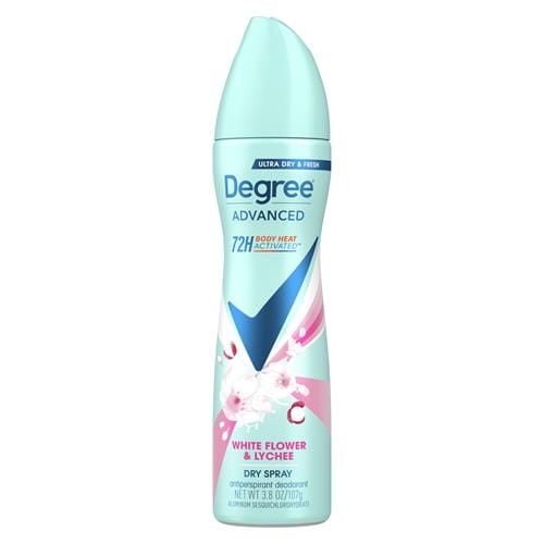Degree Antiperspirant Deodorant Dry Spray White Flowers & Lychee 72-Hour Sweat & Odor Protection Deodorant Spray For Women With Body Heat Activated Technology 3.8 Oz Packaging May Vary - Pack of 2