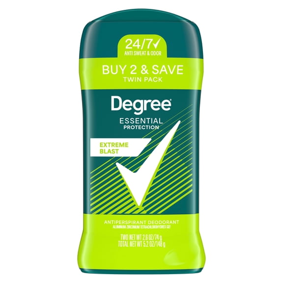 Degree Original Protection Antiperspirant Deodorant 48-Hour Sweat and Odor Protection Extreme Blast Antiperspirant for Men, 2.6 oz Twin Pack