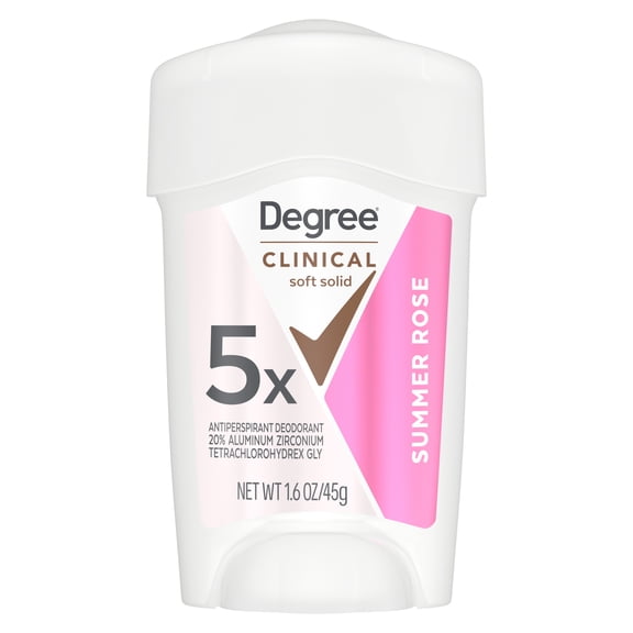 Degree Clinical Strength Antiperspirant Deodorant 96-Hour Sweat and Odor Protection Summer Rose Soft Solid 5x Types of Sweat, 1.6 oz