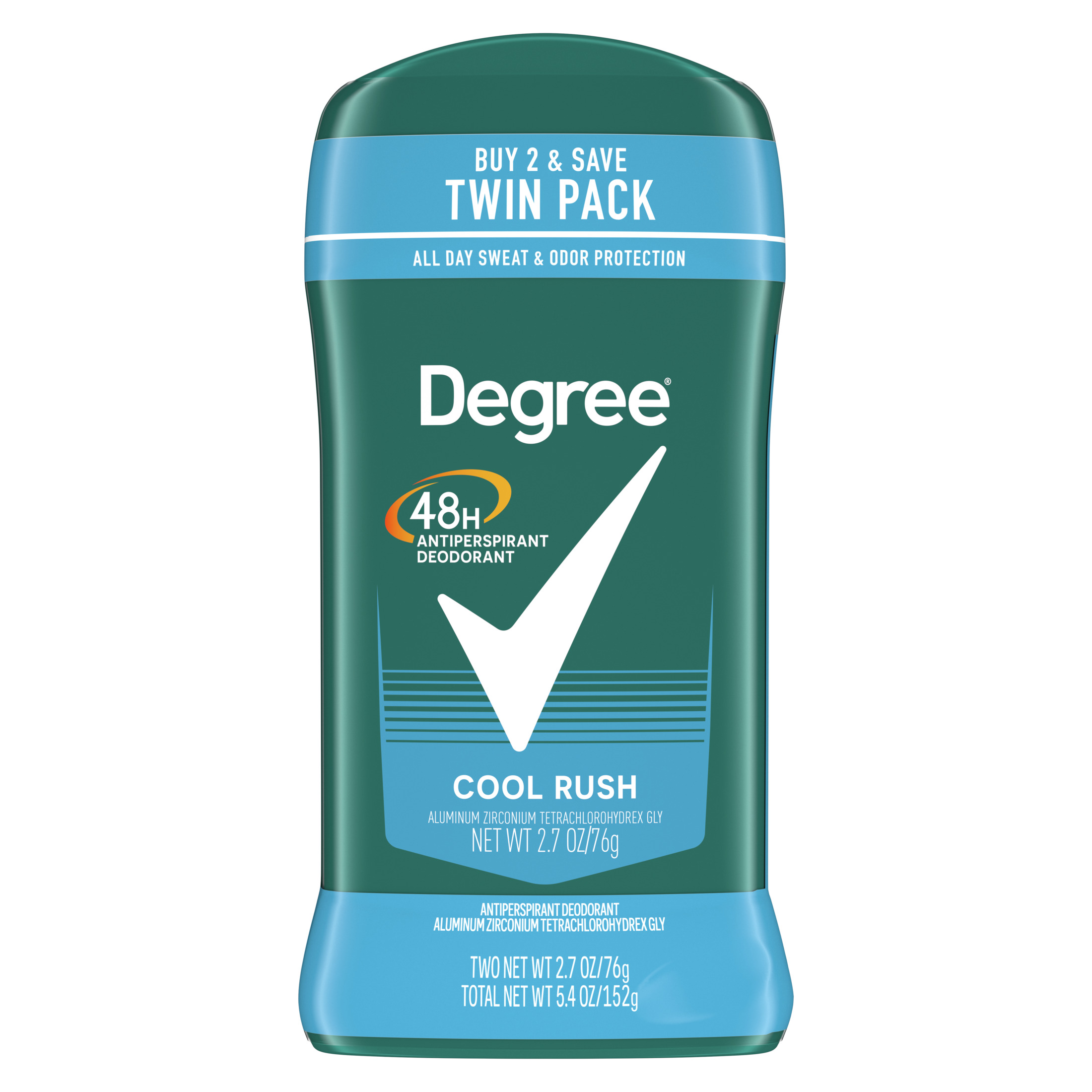 Degree Long Lasting Men's Antiperspirant Deodorant Stick Twin Pack, Cool Rush, 2.7 oz - image 1 of 11