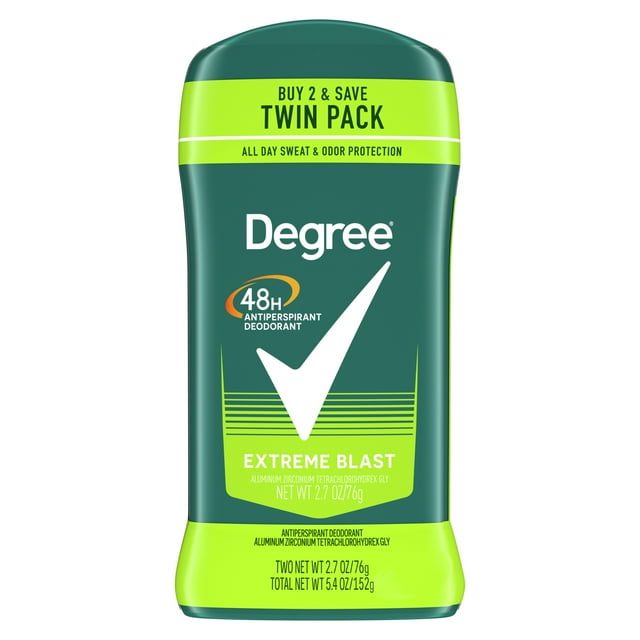 Degree Long Lasting Men's Antiperspirant Deodorant Stick Twin Pack, Mint, 2.7 oz