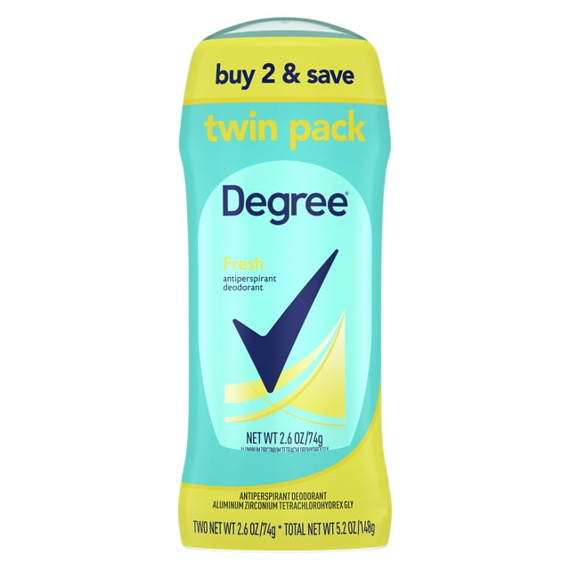 Degree Long Lasting Women's Antiperspirant Deodorant Stick Twin Pack, Fresh, 2.6 oz