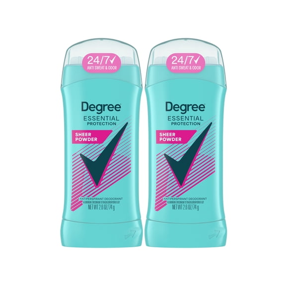 Degree Essentials Antiperspirant Deodorant for Women Sweat and Odor Protection Sheer Powder 24/7 Anti Sweat and Odor, 2.6 oz Twin Pack