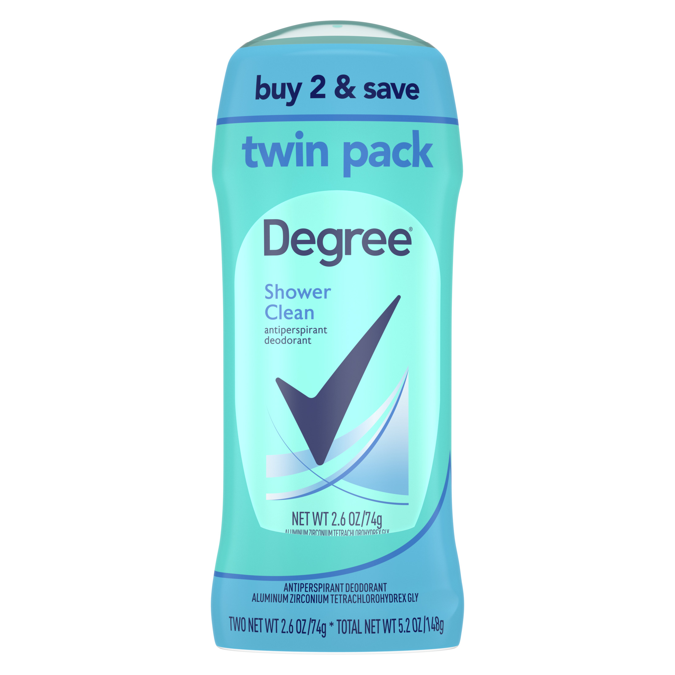 Degree Long Lasting Women's Antiperspirant Deodorant Stick Twin Pack, Shower Clean, 2.6 oz - image 1 of 8