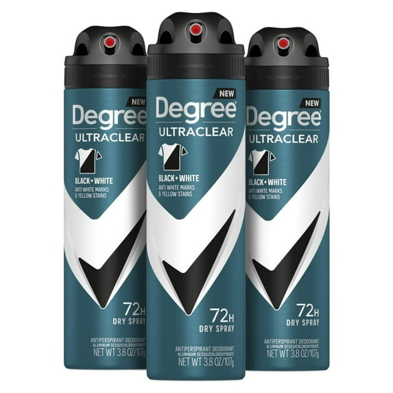 Degree Men Antiperspirant Spray Black + White 3 Count Protects From Deodorant Stains Instantly Dry Spray Deodorant 3.8 Oz.