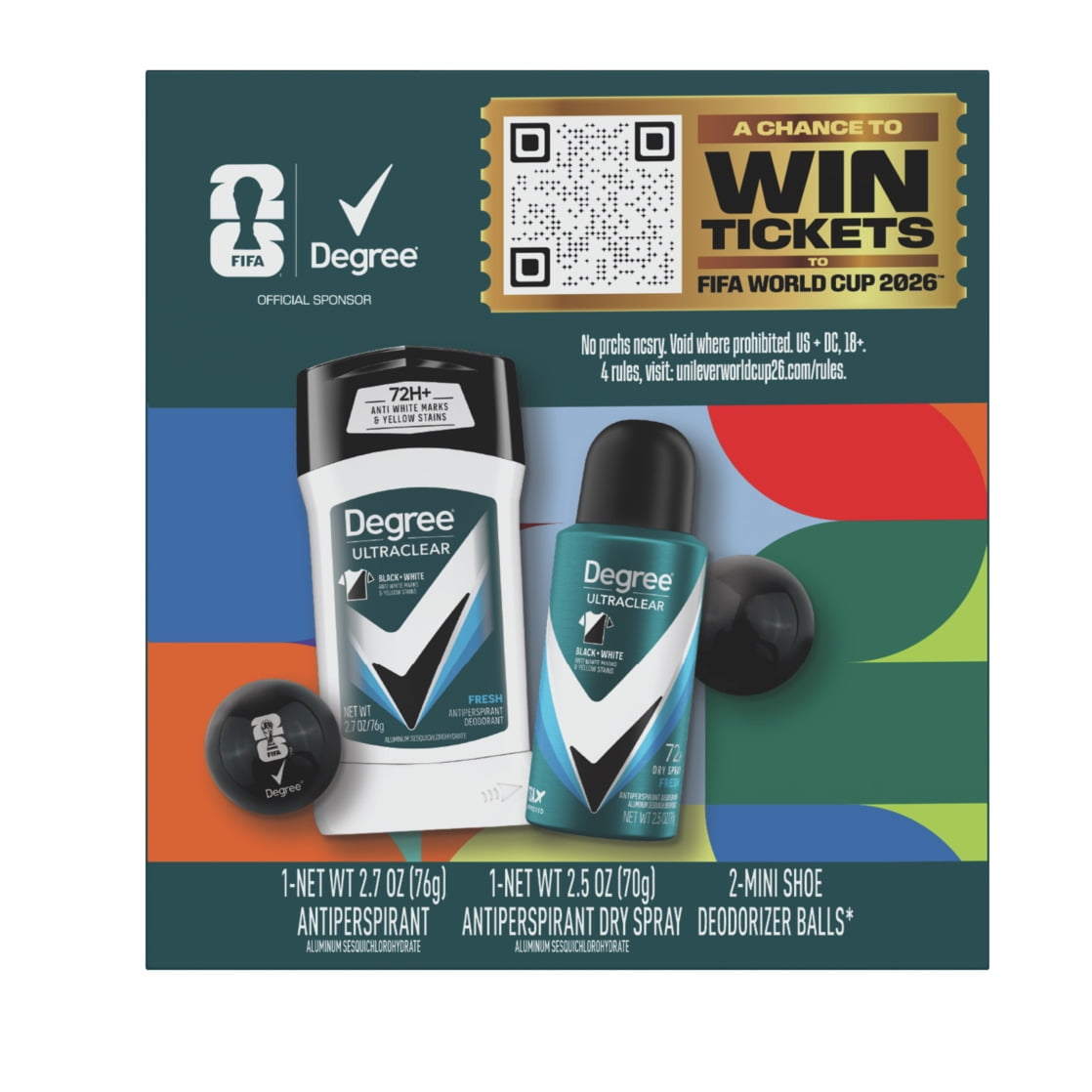 Degree Men UltraClear FIFA Gift Set Antiperspirant Deodorant Stick & Dry Spray + Deodorizer Balls, 2 Count