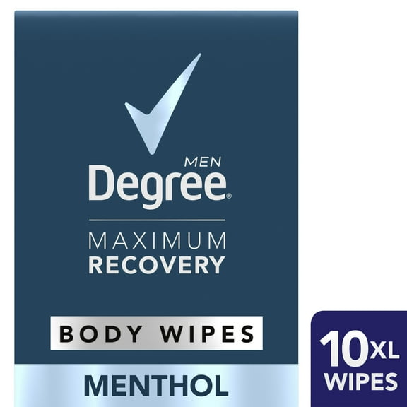Degree Men Maximum Recovery Body Wipes Menthol, 1 box, 10 Count