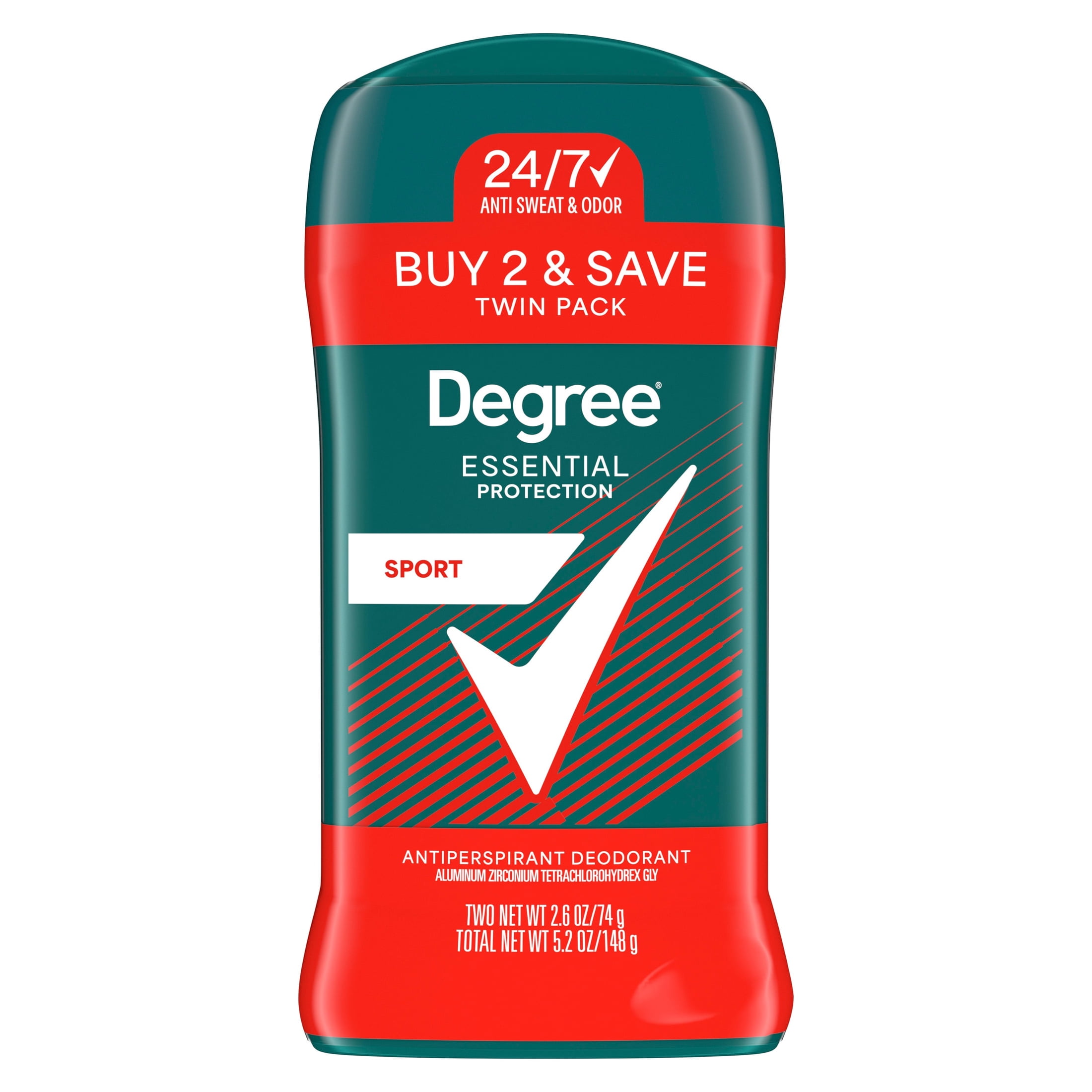 Degree Men Original Protection Antiperspirant Deodorant 48-Hour Sweat & Odor Protection Sport Antiperspirant For Men, 2.6 oz Twin Pack