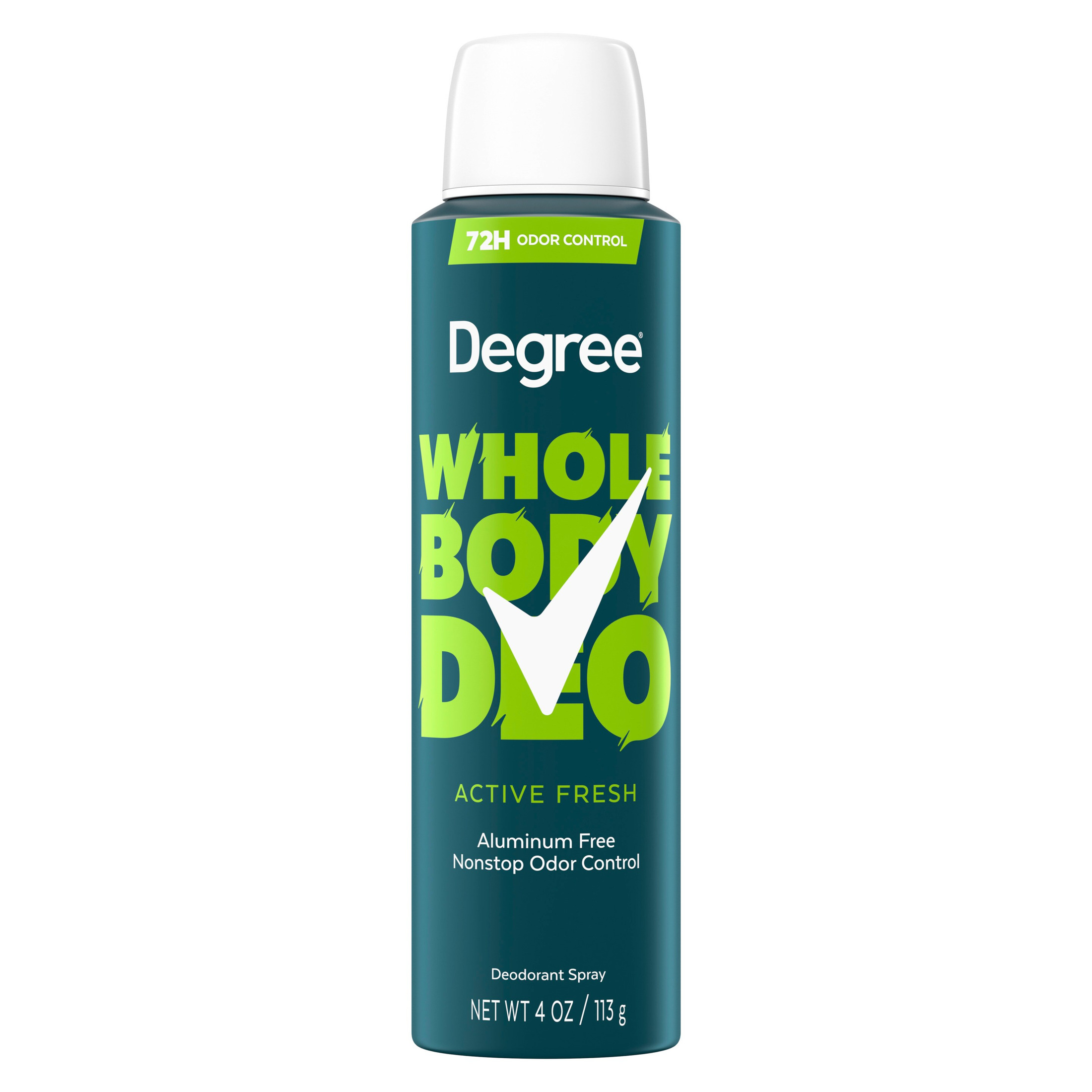 Desodorante en spray para todo el cuerpo para hombre Degree Men, fragancia Active Fresh, sin aluminio, 4 oz