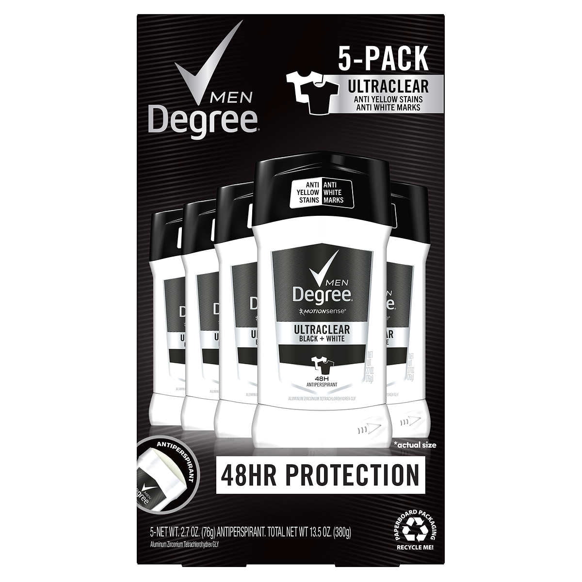 Degree Men Ultra Clear Black + White Solid Antiperspirant Deodorant, 2.7oz - 5ct