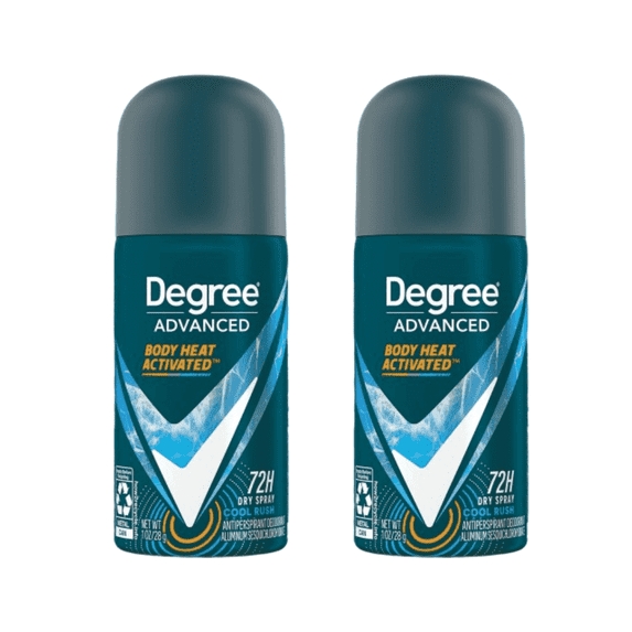 Degree Men’s Travel Deodorant Antiperspirant 72H Advanced Protection Dry Spray, Cool Rush Scent 1 OZ - 2PK