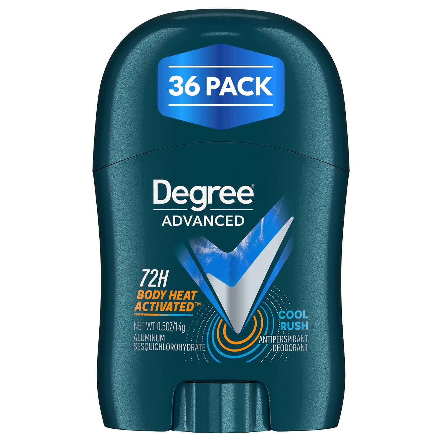 Degree Mens Travel Deodorant Cool Rush 36-Pack 72H Body Heat Activated Mini Antiperspirant, 0.5 Oz Ea