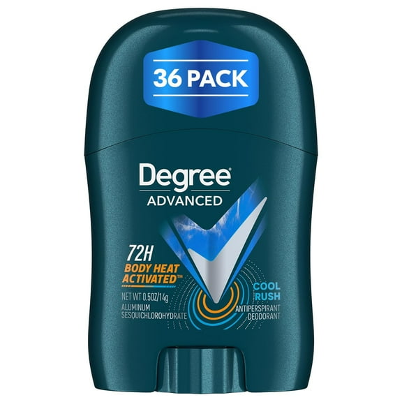 Degree Mens Travel Deodorant Cool Rush 36-Pack 72H Body Heat Activated Mini Antiperspirant, 0.5 Oz Ea