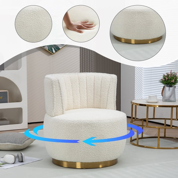 Degree Swivel Cuddle Barrel Accent Sofa Chairs, Round Armchairs with Wide Upholstered, Cream, Solid Wood and Teddy