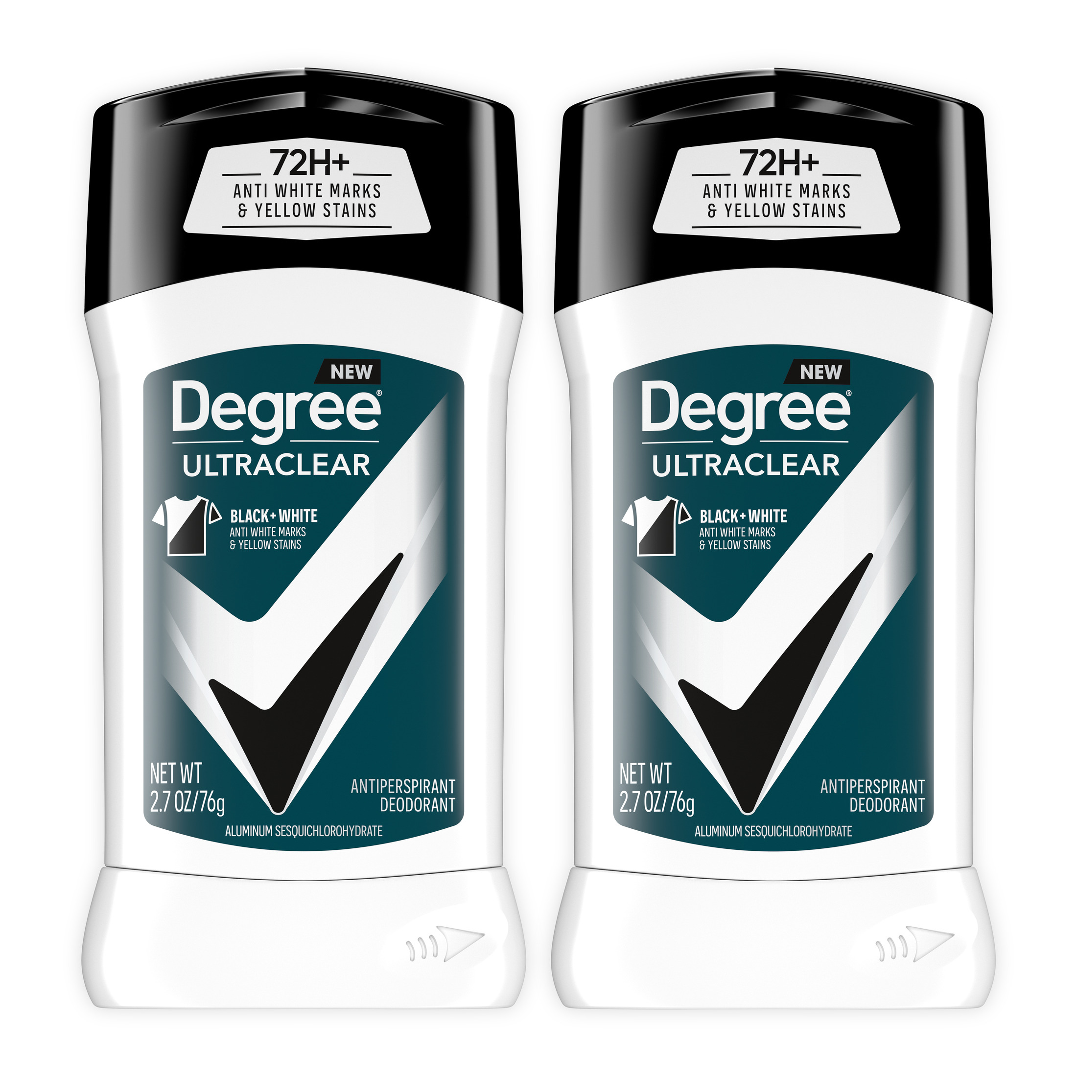 Degree Ultra Clear Anti White Marks Men's Antiperspirant Deodorant Stick Black + White, 2.7 oz Twin Pack - image 1 of 10