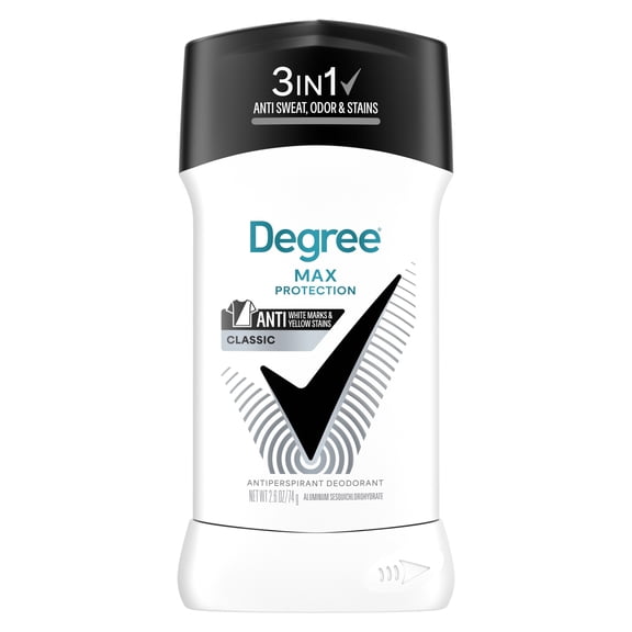 Degree Men 3 in 1 Max Protection Antiperspirant Deodorant Anti sweat, odor and stains Classic 72-Hour Sweat and Odor Protection, 2.6 oz