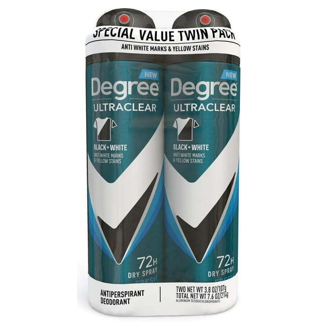 Degree Ultra Clear Long Lasting Men's Antiperspirant Deodorant Dry Spray Twin Pack, Fresh, 3.8 oz (2 Pack)