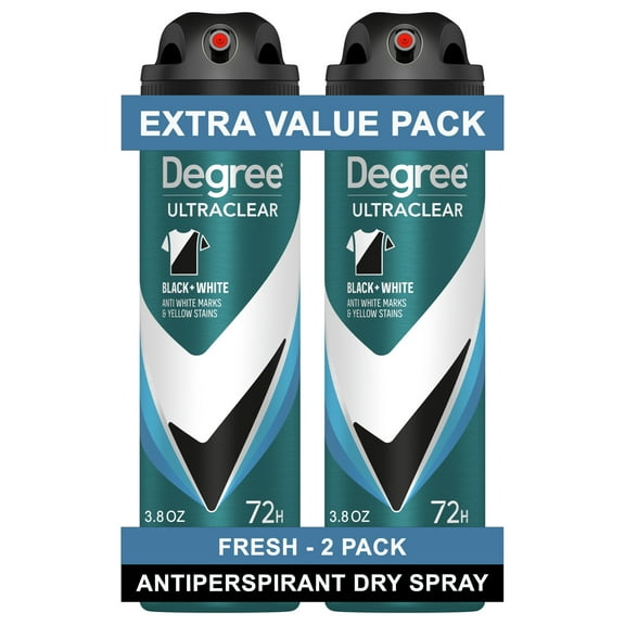 Degree Ultra Clear Long Lasting Men's Antiperspirant Deodorant Dry Spray Twin Pack, Fresh, 3.8 oz