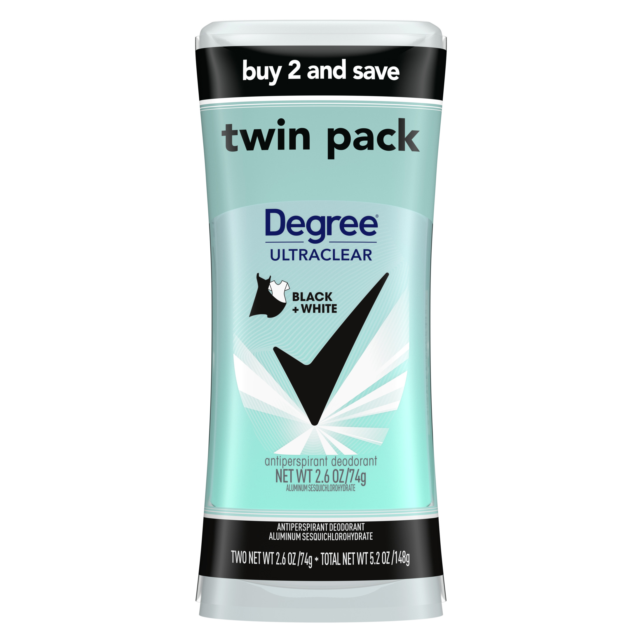 Degree Ultra Clear Long Lasting Women's Antiperspirant Deodorant Stick Twin Pack, Fresh, 2.6 oz - image 1 of 9