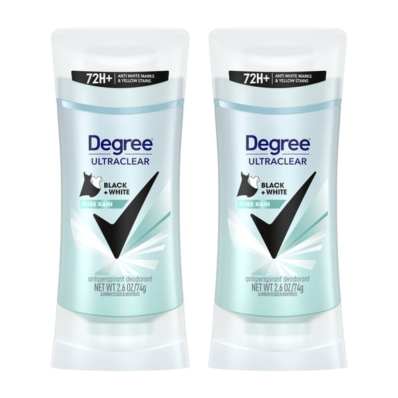 Degree UltraClear Women's Antiperspirant Deodorant Stick Pure Rain Black+White, 2.6 oz Twin Pack